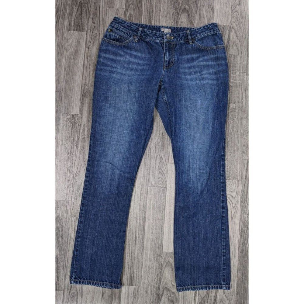 J Jill Women Size 6 Whiskered Straight Leg Embroidered Pockets Cotton Blue Jeans